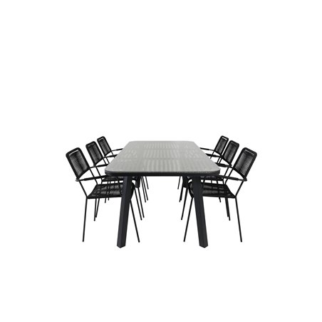 Paola Dining Table - Black Steel / Nature Wicker - 200*100+Lindos Armchair - Black Alu / Black Rope_6