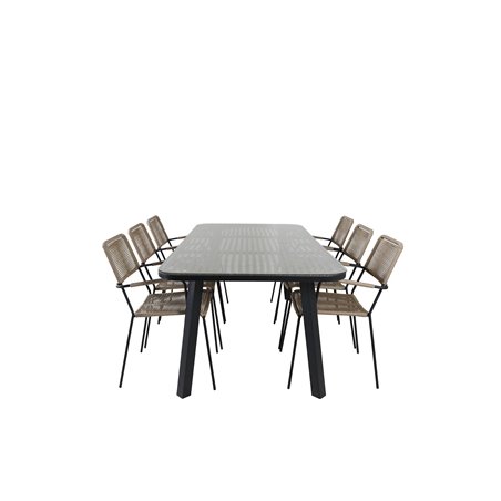 Paola Dining Table - Black Steel / Nature Wicker - 200*100+Lindos - Armchair - Black Alu / Latte Rope_6