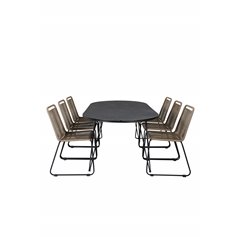 Viga Dining Table - Black Steel / Grey Spray jäätelö - 200*100cm, Lindos Stacking Chair - Black Alu / Latte Rope_6