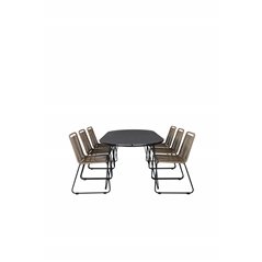 Viga Dining Table - Black Steel / Grey Spray jäätelö - 200*100cm, Lindos Stacking Chair - Black Alu / Latte Rope_6