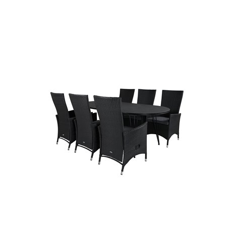Viga matbord - Svart Stål / Grå Spray Glas - 200 * 100cm, Padova stol (vilostol) - Svart / Grå_6