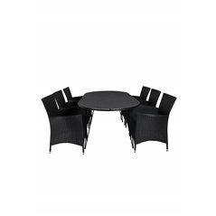 Viga Dining Table - Black Steel / Grey Spray -jäätelö 200*100cm, Knick Armchair