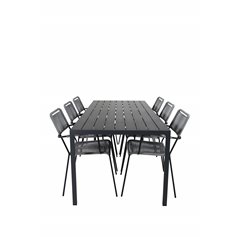 Break Table 205*90 - Black/Black, Lindos Armchair - Black Alu / Grey Rope