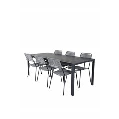 Break Table 205*90 - Black/Black, Lindos Armchair - Black Alu / Grey Rope