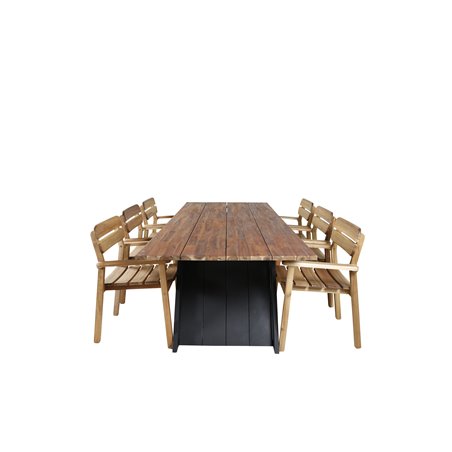 Doory Dining Table - black steel / acacia top in teak look - 250*100cm, Marion Stackable Armchair - Acacia_6