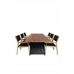 Doory Dining Table - black steel / acacia top in teak look - 250*100cm, Little John Dining Chair - Black Rope / Acacia _6