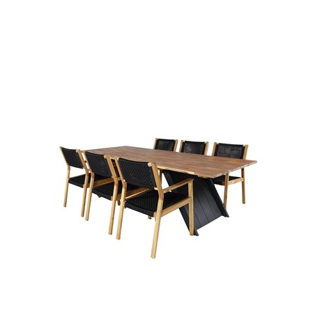 Doory Dining Table - musta teräs / akaasia-yläosa tiikki-ilmeessä - 250 * 100cm, Little John Dining Chair - Musta köysi / Akaasi