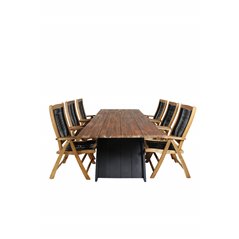 Doory Dining Table - black steel / acacia top in teak look - 250*100cm, Peter 5:pos Chair - Black Rope / Acacia_6