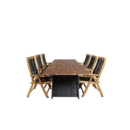 Doory Dining Table - musta teräs / akaasia yläosa tiikki näyttää - 250 * 100cm, Peter 5: pos Tuoli - Musta köysi / Acacia_6