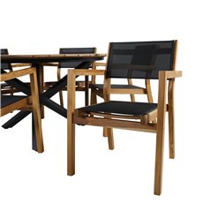 Mexico Table ø 140 - Black/Teak, Venice Stackingchair - Teak / Black textilene_6