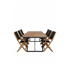 Khung illallinen Table - Black Steel / Acacia (teklook) - 200*100cm+ Peter taitettava tuoli - köysi