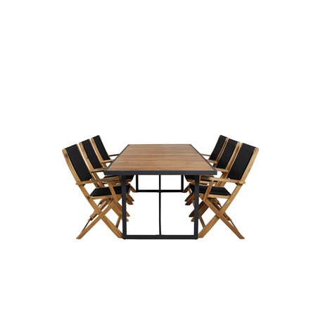 Khung illallinen Table - Black Steel / Acacia (teklook) - 200*100cm+ Peter taitettava tuoli - köysi