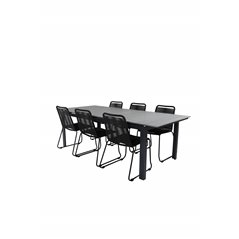 Levels Table 229/310 - Black/Grey, Lindos Stacking Chair - Black Alu / Black Rope_6