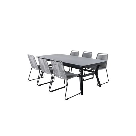Virya Spisebord - Sort Alu / Grå Glas - stort bord + Lindos Stol - Sort / Grå_6