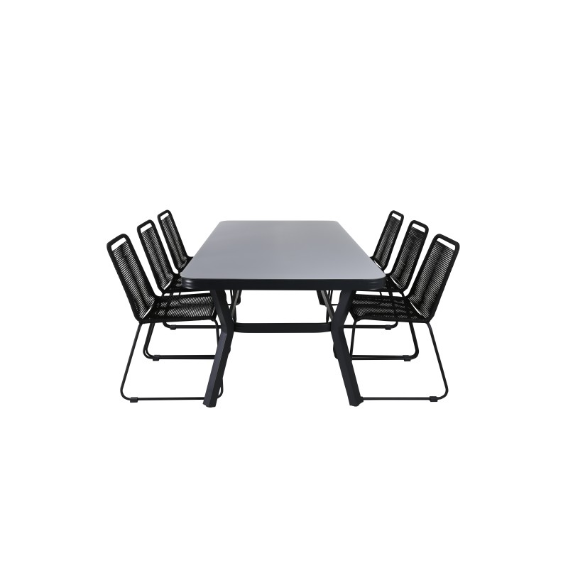 Virya Dining Table - Black Alu / Grey Glass - Big Table Lindos Stacking -tuoli