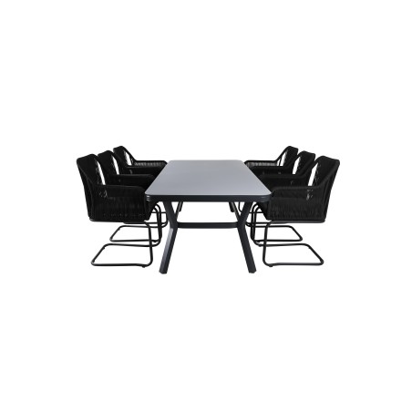 Virya Dining Table - Black Alu / Grey Glass Big Table+Lindos Carmstol: Epäonnistunut musta teräs