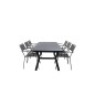 Virya Dining Table - Black Alu / Grey Glass Big Table+Lindos Armchair - Black Alu / Grey Rope