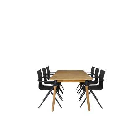 Julian Dining Table - Acasia - 210*100cm, Alina Dining Chair - Black Alu/Black Textilene