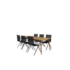 Julian Dining Table - Acasia - 210*100cm, Alina Dining Chair - Black Alu/Black Textilene