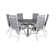 Parma Table ø 140 - White/Grey, Albany Light 5-pos white alu / Grey Textilene_6