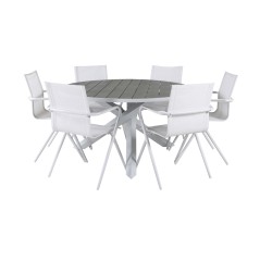 Parma Taulu 140 - Valkoinen / Harmaa, Alina Dining Chair - White Alu / Valkoinen tekstiili