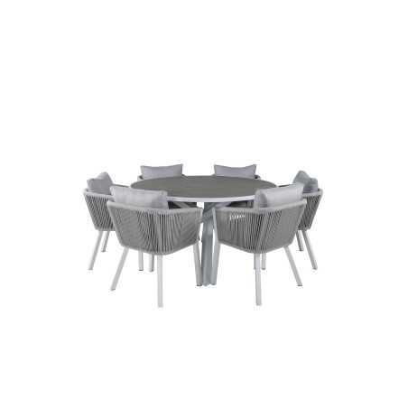 Parma Table ø 140 - White/Grey, Virya Dining Chair - White Alu / Grey cushion _6