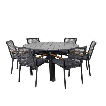 Pöytä 140 - Black Alu/Grey Aintwood, Dallas Dining Chair