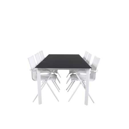 Santorini matbord 200*100 vit alu / grå glas, Alina Dining Chair - white Alu / White Textilene_6