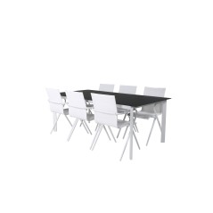 Santorini matbord 200*100 vit alu / grå glas, Alina Dining Chair - white Alu / White Textilene_6