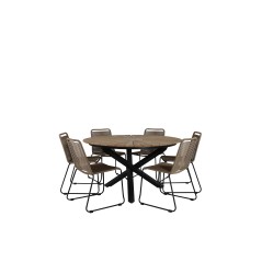 Mexico Table ø 140 - Black/Teak, Lindos Stacking Chair - Black Alu / Latte Rope_6