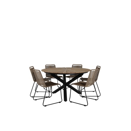 Mexico Table ø 140 - Black/Teak, Lindos Stacking Chair - Black Alu / Latte Rope_6
