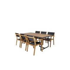 Khung Dining Table - Black Steel / Acacia (teklook) - 200*100cm+Venice Stackingchair - Teak / Black textilene_6