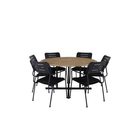 Cruz Dining Table - Black Steel / Acacia (teak look) ø140cm, Nicke Dining w, käsinojat