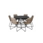 Tropea Dining Table - Black Steel / Grey Spray Glass, Lindos Stacking Chair - Black Alu / Latte Rope