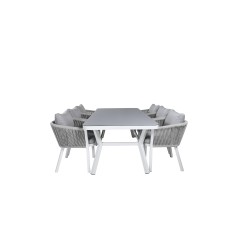 Virya Dining Table - White Alu / Grey Glass - big table+Virya Dining Chair - White Alu / Grey cushion _6