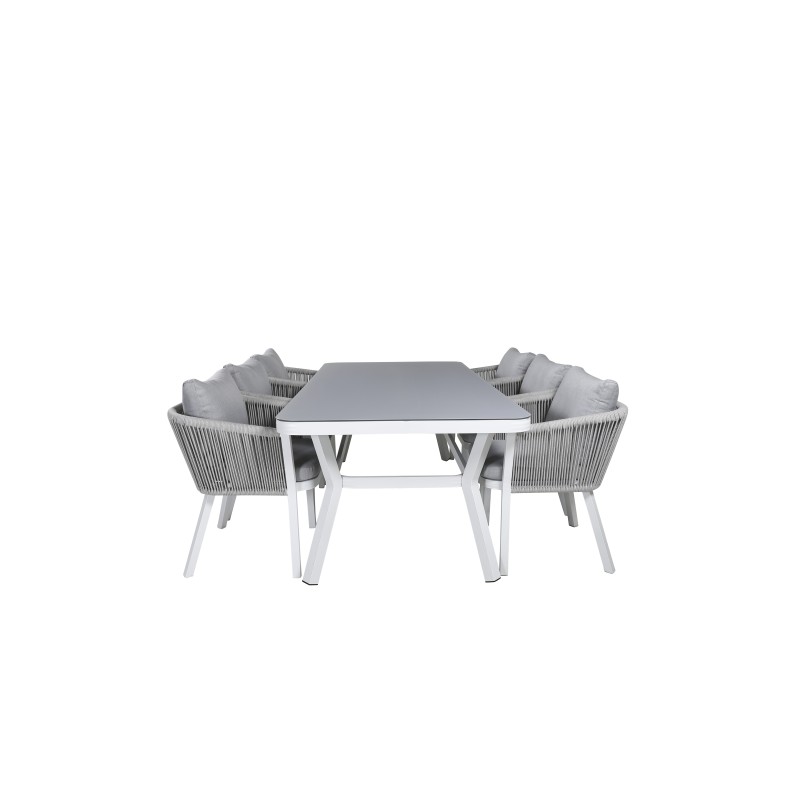 Virya Spisebord - Hvid Alu / Grå Glas - stort bord + Virya Spisestuestol - Hvid Alu / Grå pude _6