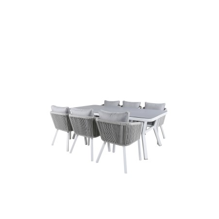 Virya matbord - vit Aluminium / grå glas - stort bord + virya matstol - vit Aluminium / grå kudde _6