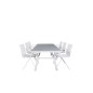 Virya Dining Table - White Alu / Grey Glass - Big Table+Alina Dining Chair - White Alu / Valkoinen tekstiili