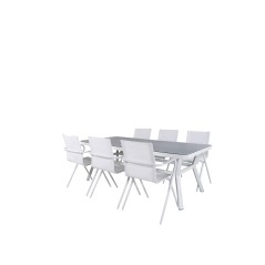 Virya matbord - vit Aluminium / grå glas - stort bord + alina matsal stol - vit Aluminium / vit textilene_6