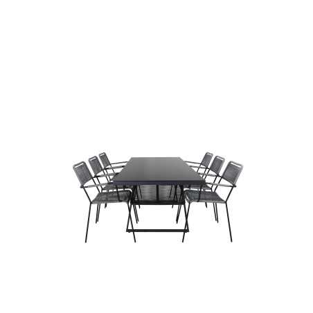 Dallas Dining Table+Lindos Armchair - Black Alu / Grey Rope_6