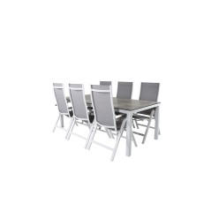 Llama Dining Table 205*100 - White Alu / Grey HPL, Albany Light 5-pos white alu / Grey Textilene_6