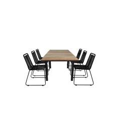 Mexico Table 160/240*90 - Black/Teak, Lindos Stacking Chair - Black Alu / Black Rope_6