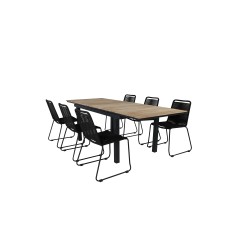 Mexico Table 160/240*90 - Black/Teak, Lindos Stacking Chair - Black Alu / Black Rope_6