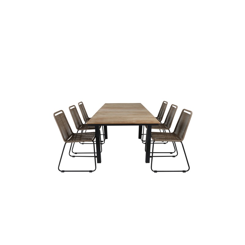 Mexiko Tabell 160/240 * 90 - Svart / teak, Lindos Stapelbar stol - Svart Aluminium / Latte Rep_6