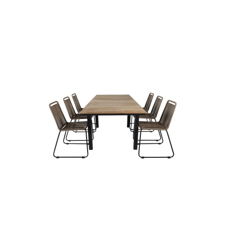 Mexico Table 160/240*90 - Black/Teak, Lindos Stacking Chair - Black Alu / Latte Rope_6