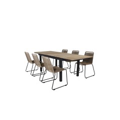 Mexico Table 160/240*90 - Black/Teak, Lindos Stacking Chair - Black Alu / Latte Rope_6