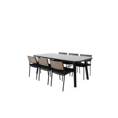 Paola Dining Table - Black Steel / Nature Wicker - 200*100+Paola Dining Chair - Black Steel / Nature Wicker / Black Cushion_6