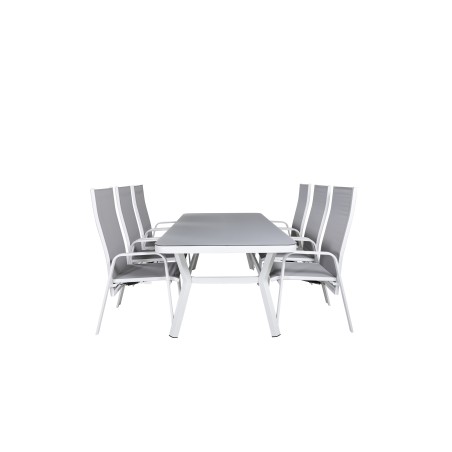 Virya Dining Table - White Alu / Grey Glass - big table+Copacabana Recliner Chair - White/Grey_6