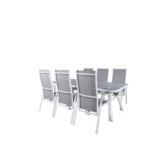 Virya Spisebord - Hvid Alu / Grå Glas - stort bord + Copacabana Lænestol - Hvid / Grå_6