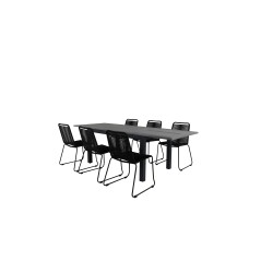 Albany Tabell - 152/210 - Svart / Grå + Lindos Stapelbar stol - Svart Aluminium / Svart Rep_6